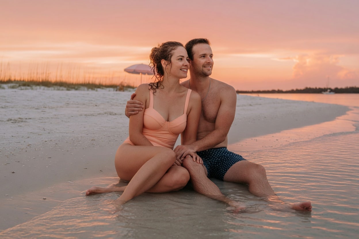 Couple in the Gulf at golden hour, Perdido Key