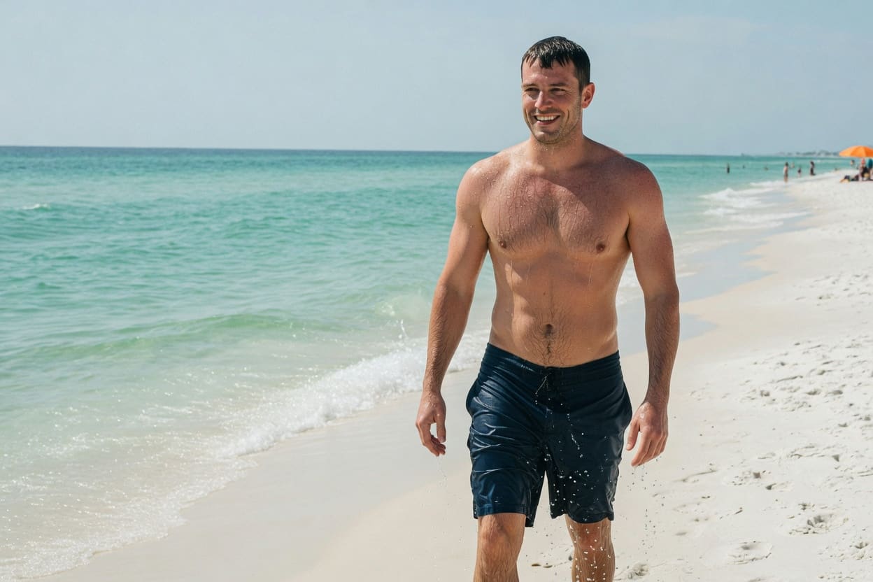 Out of the Gulf, still grinning.