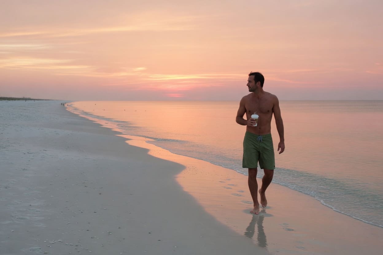 Sand in the Coffee, Vol. 70: the back bay, before the wind wakes up — daily from The Drift, Perdido Key OG